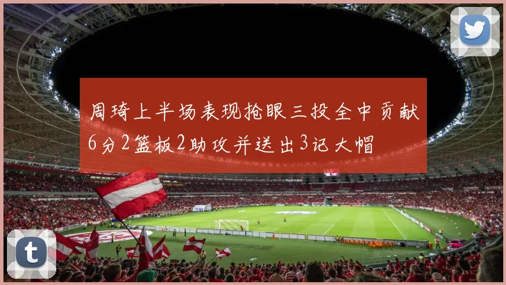 周琦上半场表现抢眼三投全中贡献6分2篮板2助攻并送出3记大帽